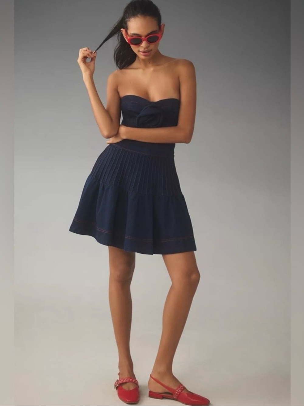 Anthropologie Y2K Dark Wash Denim Rosette Mini Dress ✨